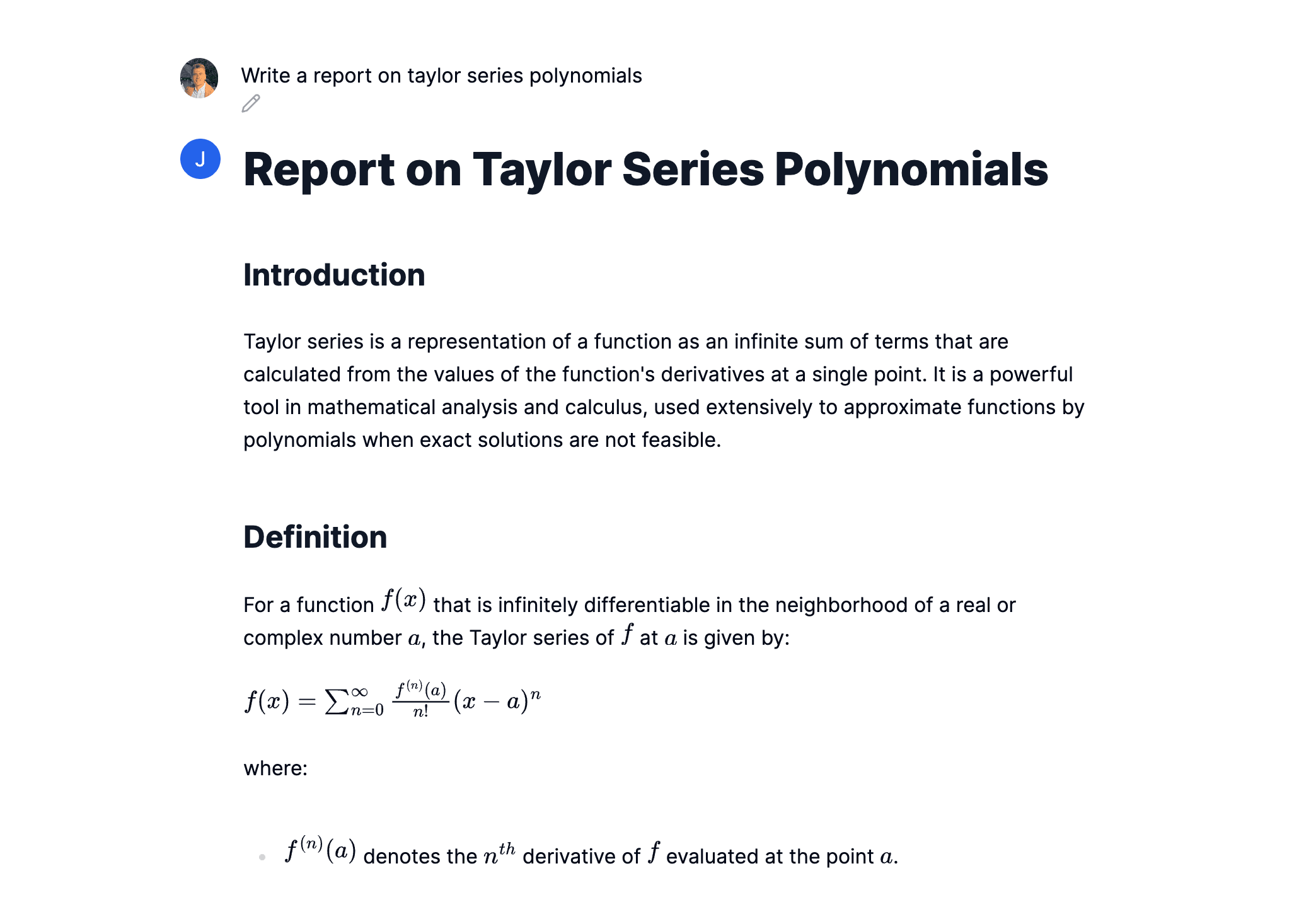 Written report on Taylor Series Polynomials.