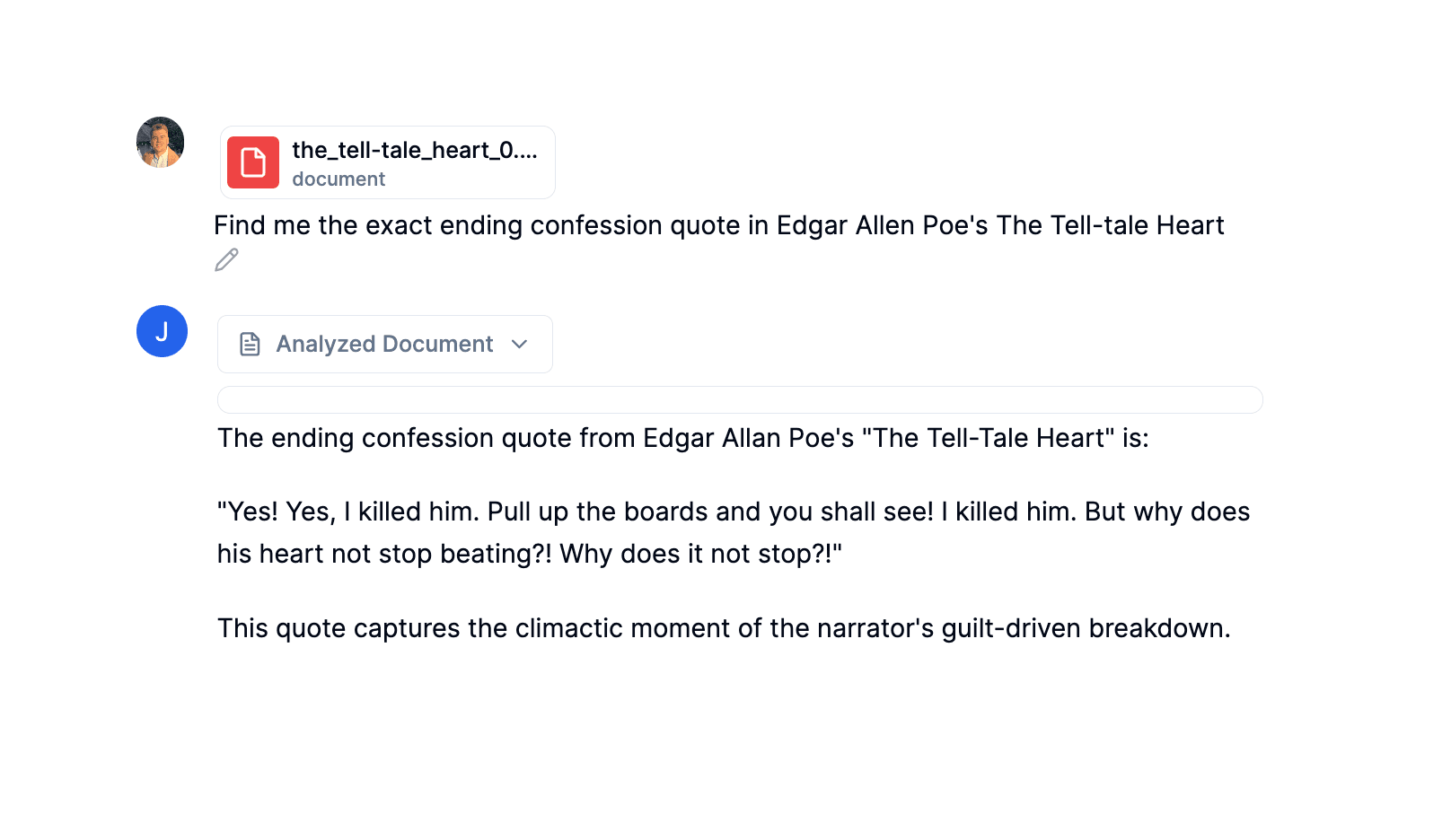 AI chatbot pulling a quote from a short story.