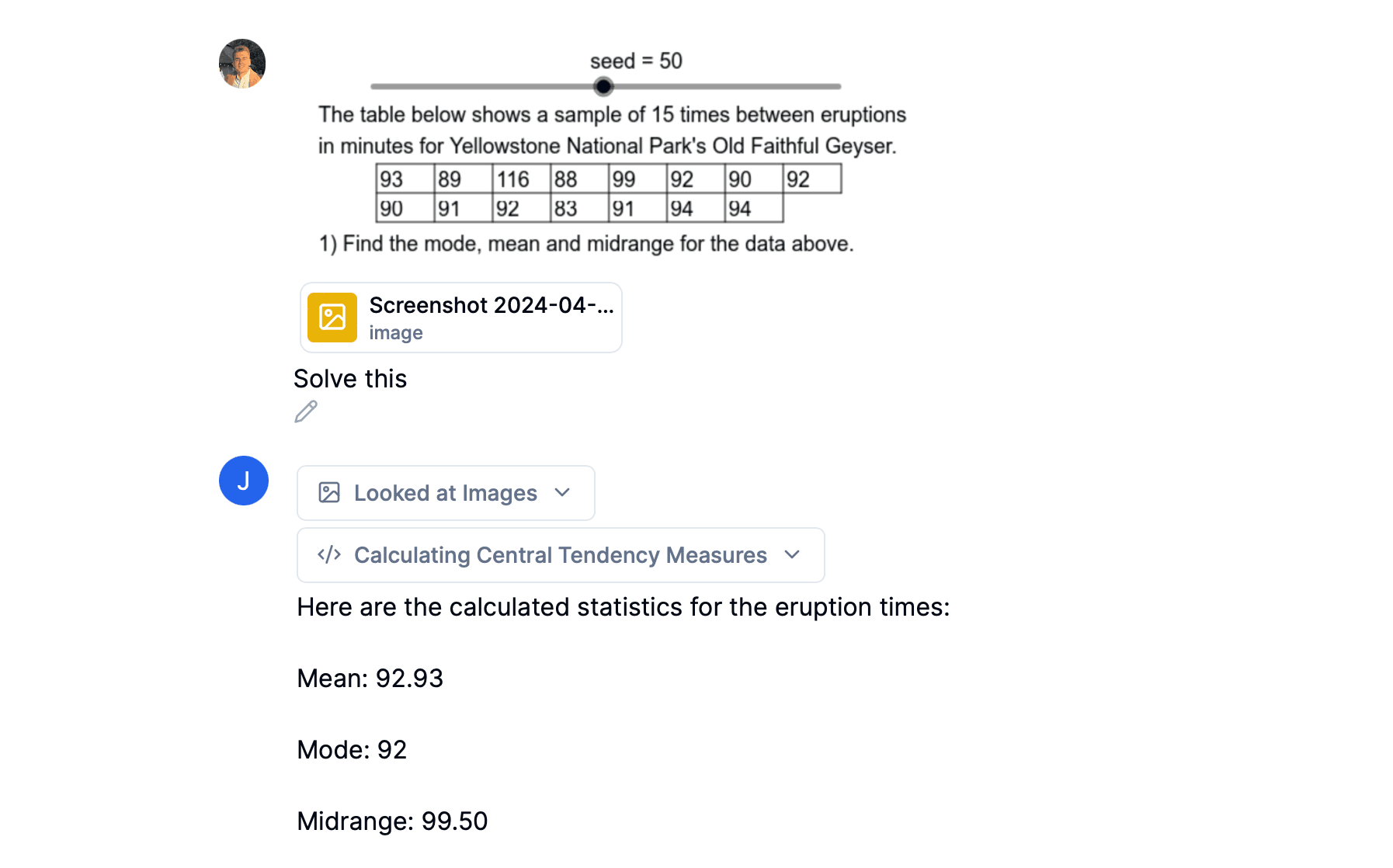 AI chatbot solving statistics word problem.