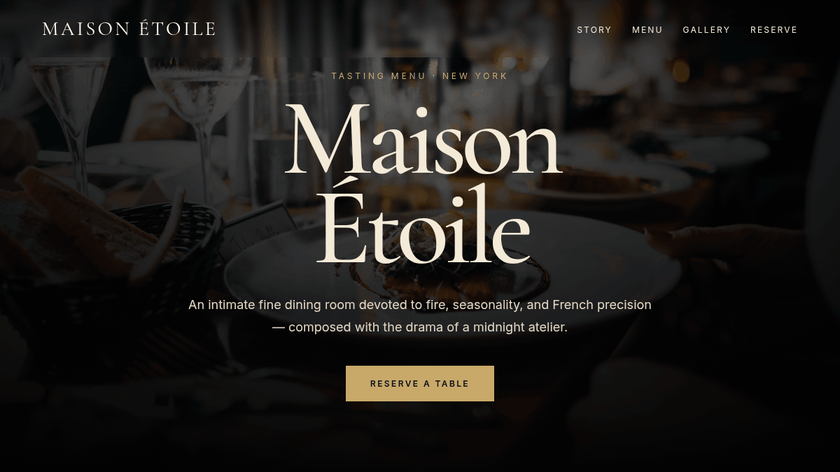 Maison Étoile fine dining restaurant homepage with a reservation call to action